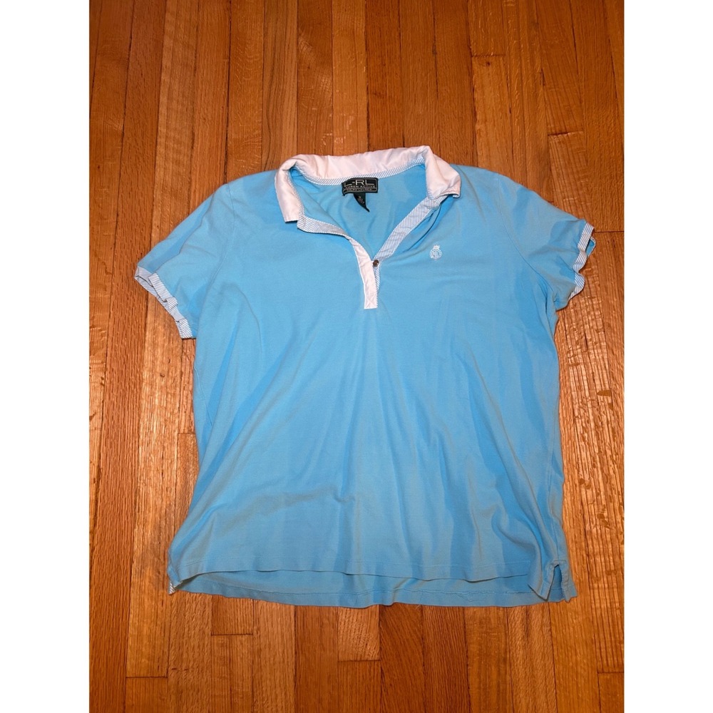 Lauren Ralph Lauren Active Light Blue Polo Shirt Striped Trim Women 1X